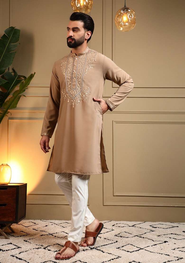 Chiku Embroidered Armani Lachko Kurta Pyjama For Men - Indya