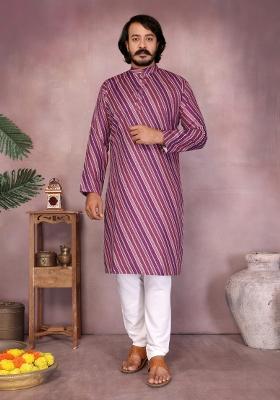 Purple Sequin Work Cotton Kurta Pyjama For Men
