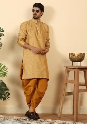 Beige Paisley Silk Blend Kurta For Men