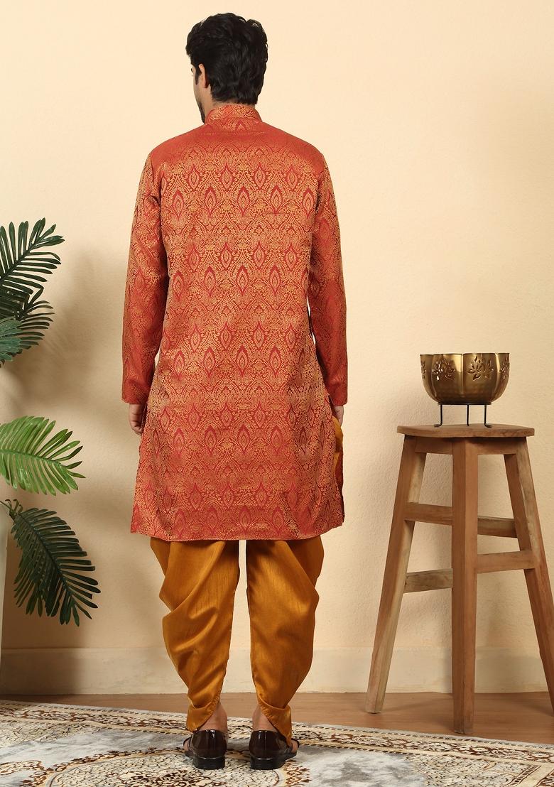 Maroon Paisley Silk Blend Kurta For Men - Indya