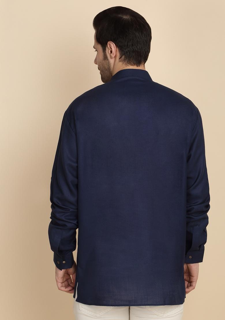 Black Solid Cotton Kurta For Men - Indya