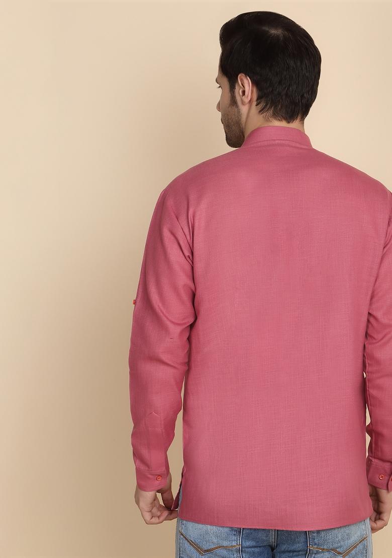 Coral Solid Cotton Kurta For Men - Indya