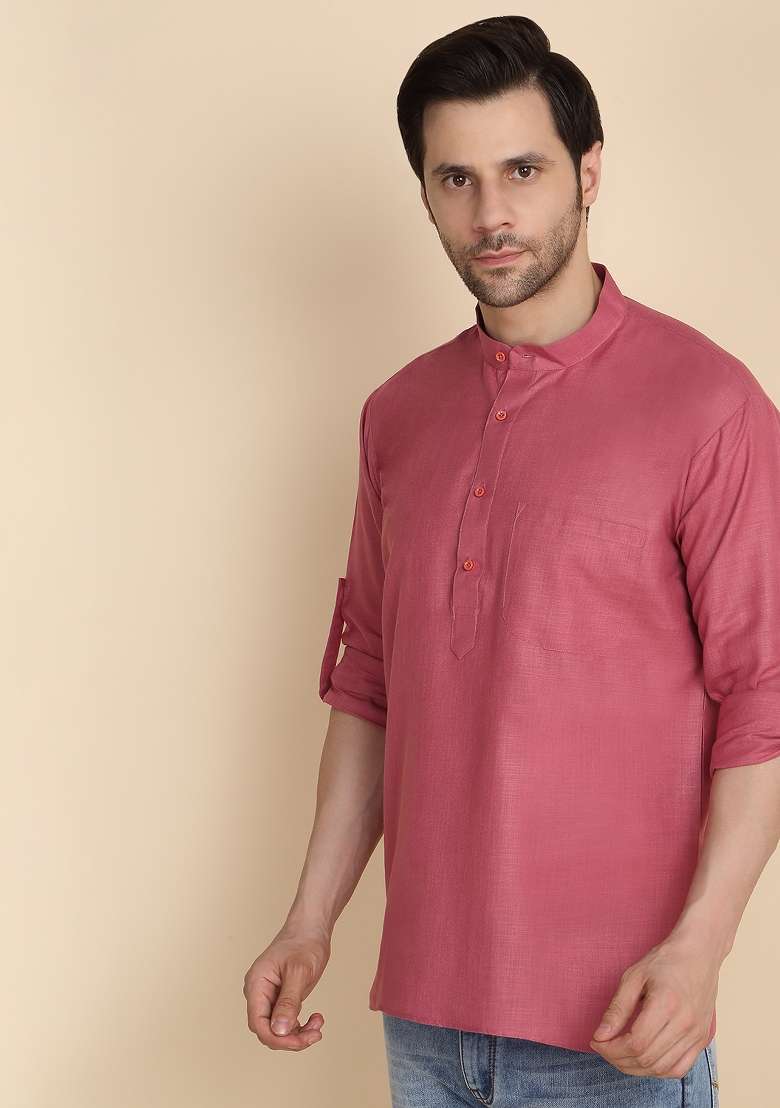 Coral Solid Cotton Kurta For Men - Indya