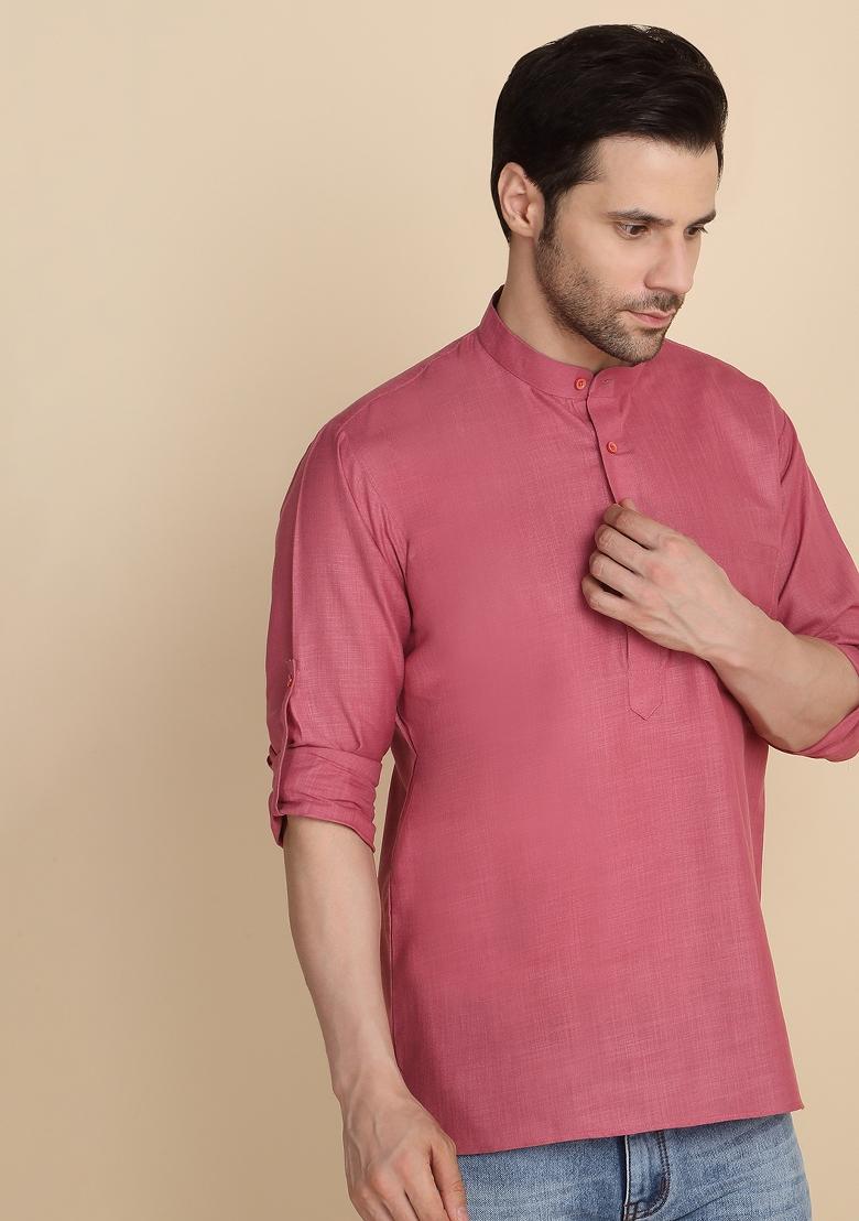 Coral Solid Cotton Kurta For Men - Indya