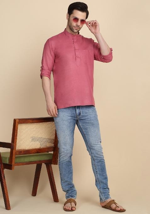 Coral Solid Cotton Kurta For Men