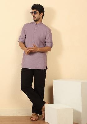 Mauve Solid Cotton Kurta For Men