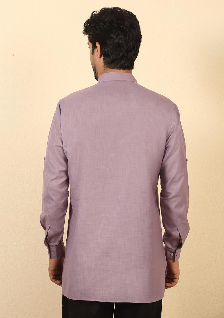 Mauve Solid Cotton Kurta For Men - Indya