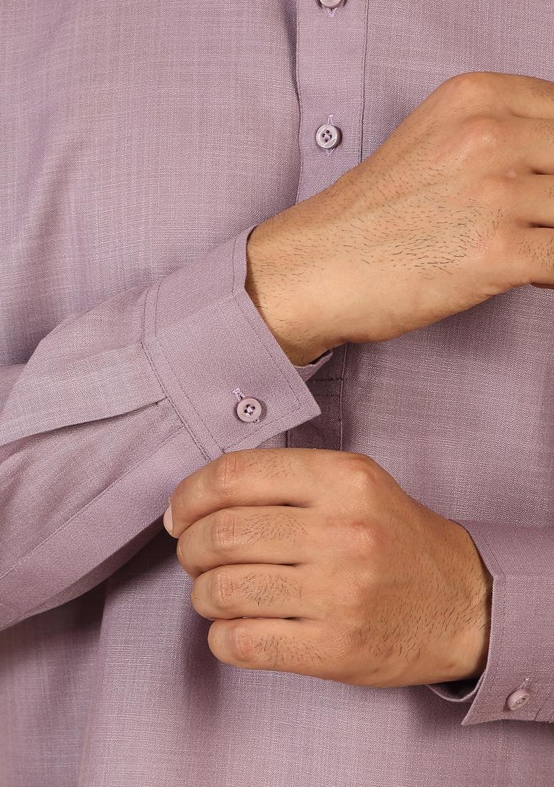 Mauve Solid Cotton Kurta For Men - Indya