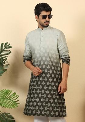 Black Ombre Cotton Kurta For Men