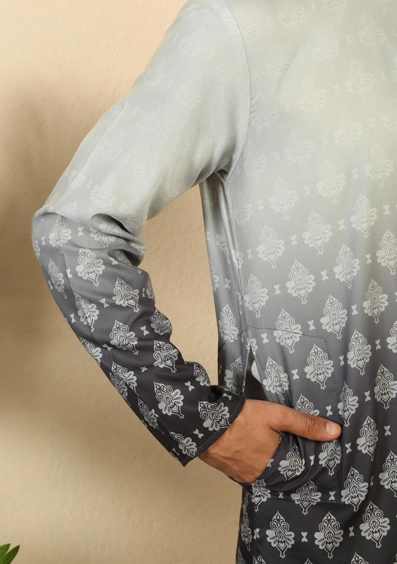 Black Ombre Cotton Kurta For Men - Indya