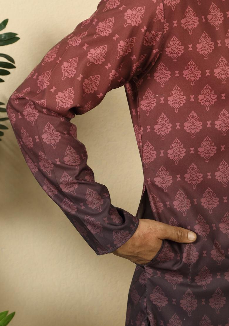 Maroon Ombre Cotton Kurta For Men - Indya