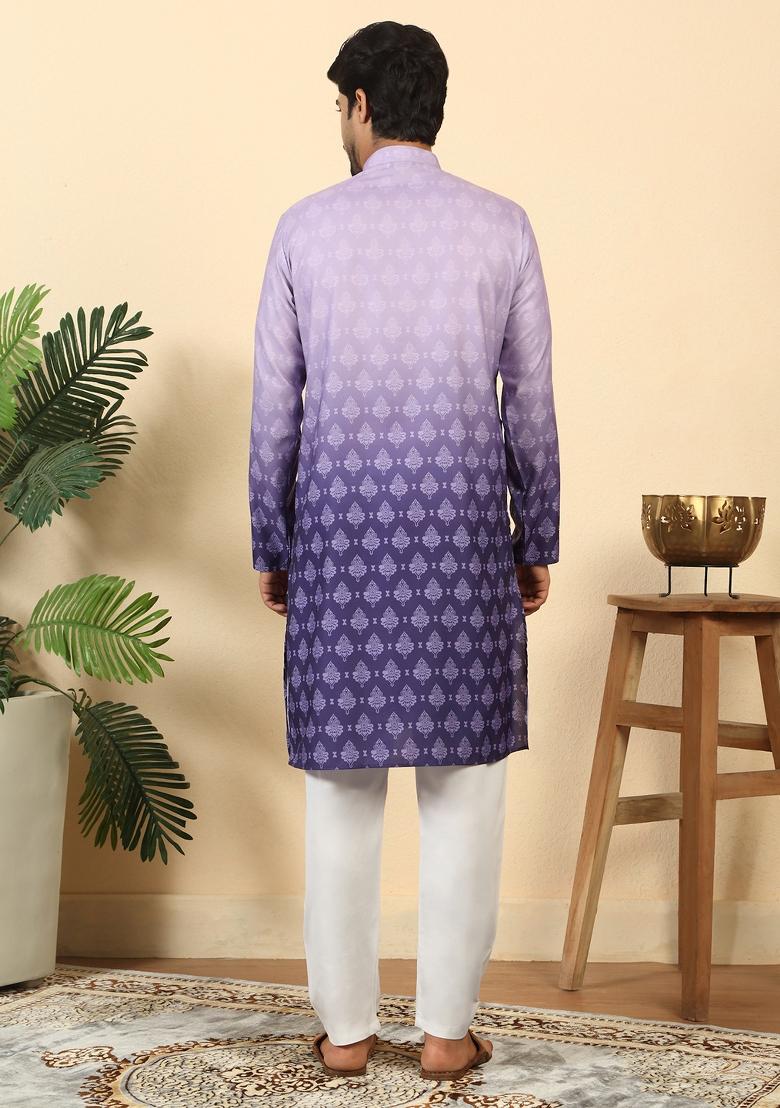 Mauve Ombre Cotton Kurta For Men - Indya