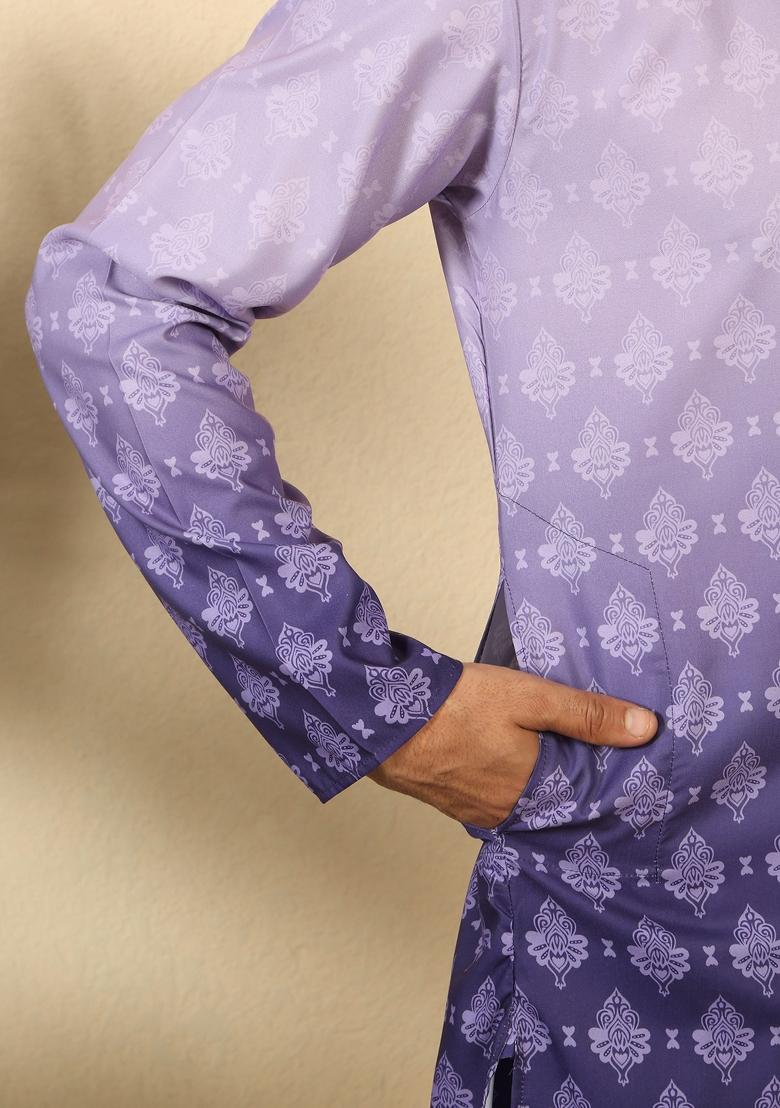 Mauve Ombre Cotton Kurta For Men - Indya