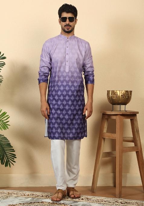 Mauve Ombre Cotton Kurta For Men