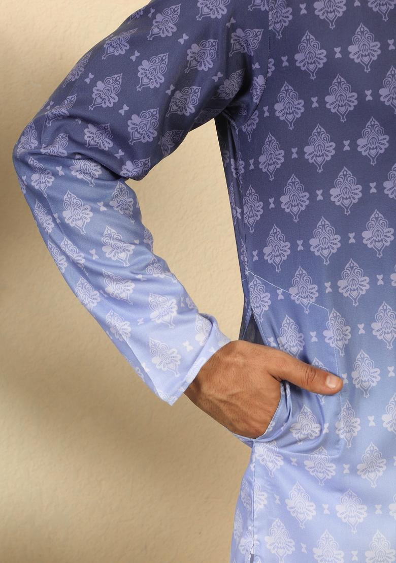 Purple Ombre Cotton Kurta For Men - Indya