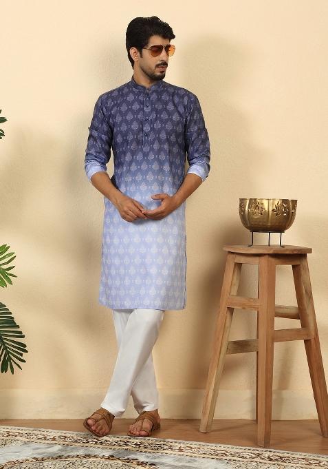 Purple Ombre Cotton Kurta For Men