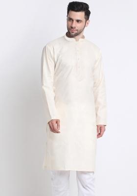 Cream Solid Cotton Kurta For Men