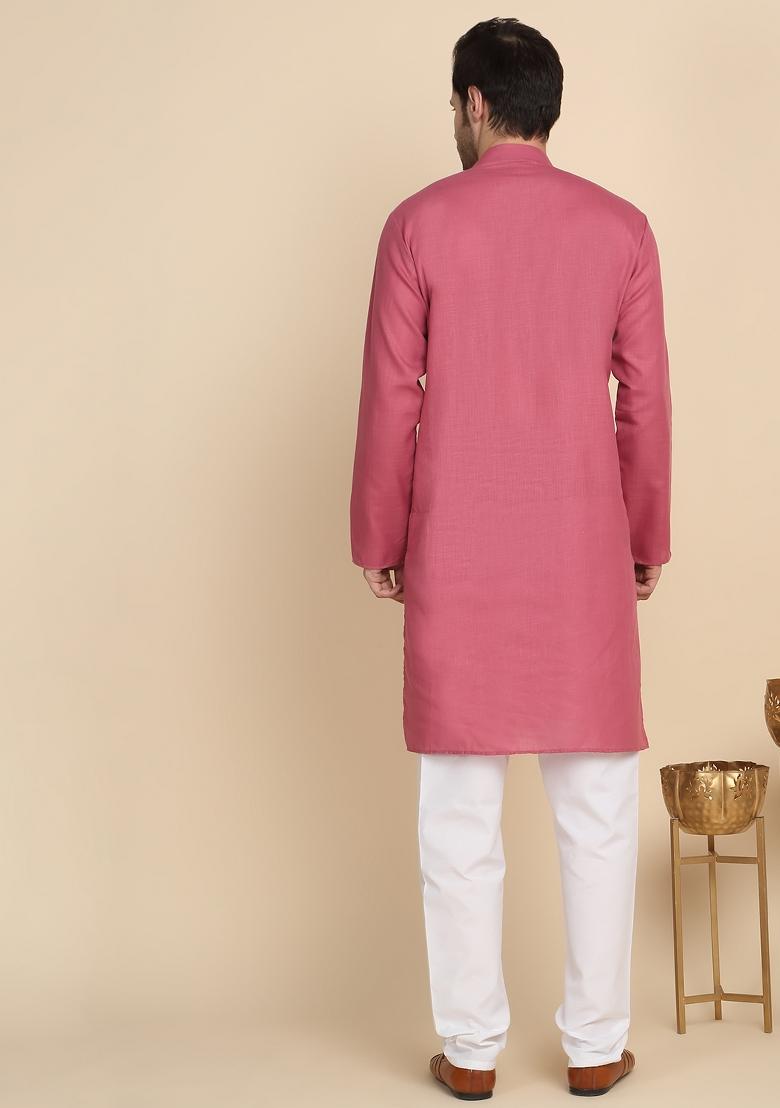 Coral Solid Cotton Kurta For Men - Indya