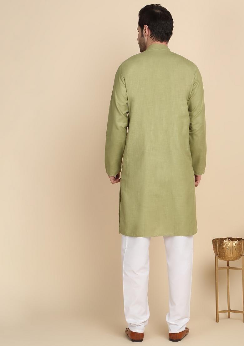 Pista Solid Cotton Kurta For Men - Indya