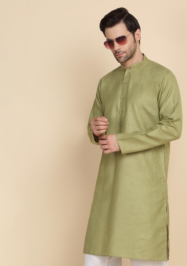 Pista Solid Cotton Kurta For Men - Indya