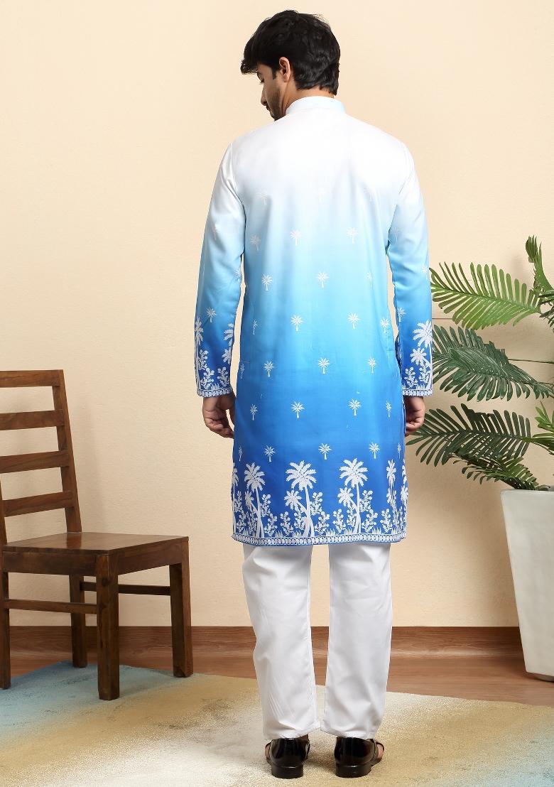 Blue Ombre Cotton Kurta For Men - Indya