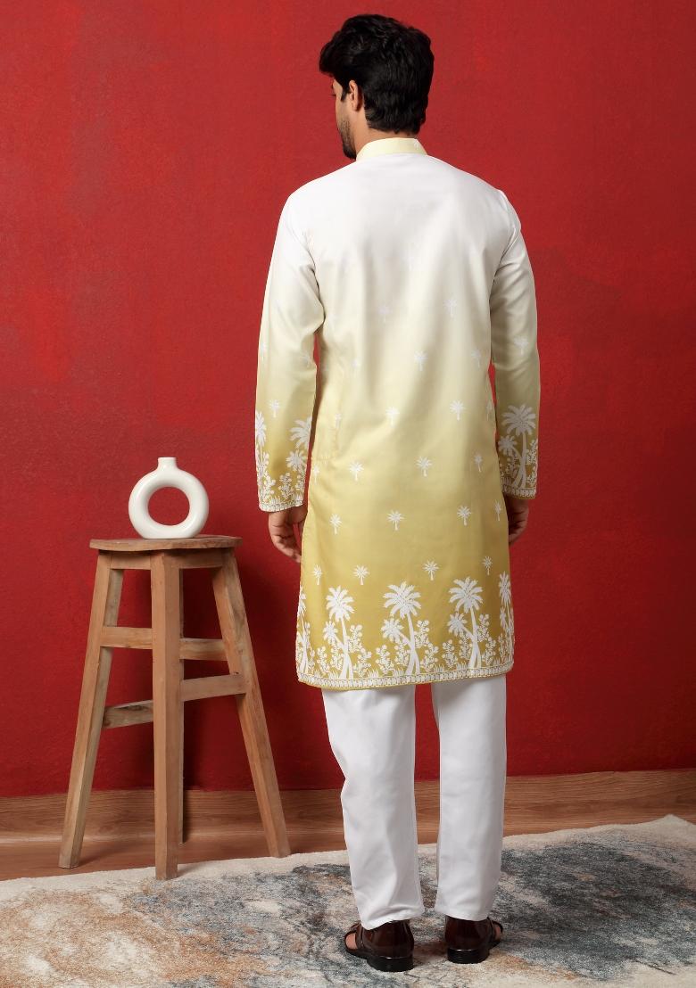 Green Ombre Cotton Kurta For Men - Indya