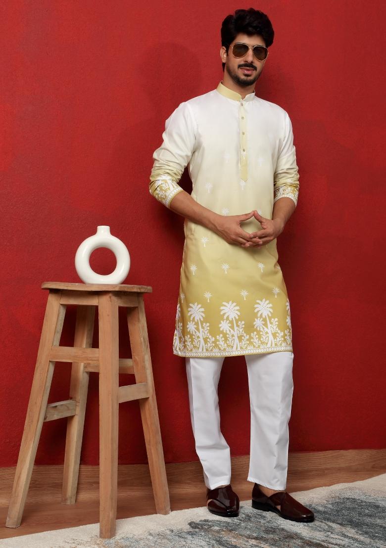 Green Ombre Cotton Kurta For Men - Indya