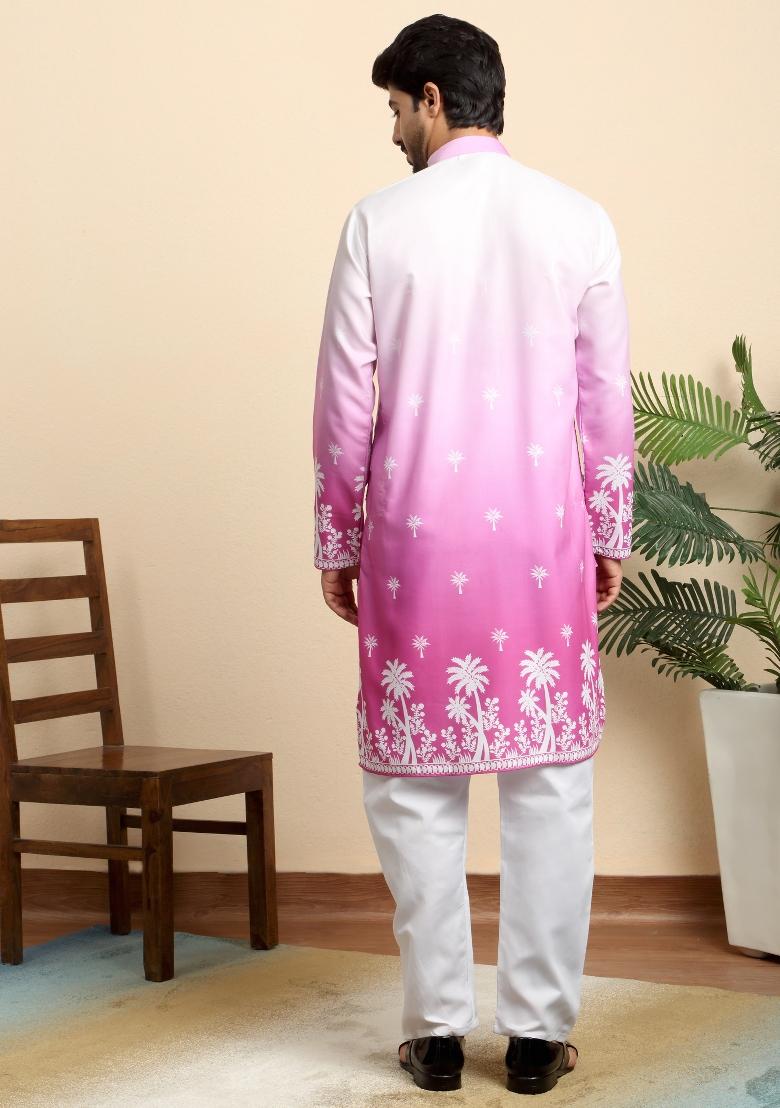 Pink Ombre Cotton Kurta For Men - Indya