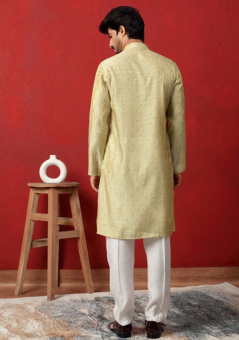 Pista Printed Silk Blend Kurta For Men - Indya
