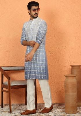 Blue Ombre Cotton Kurta For Men