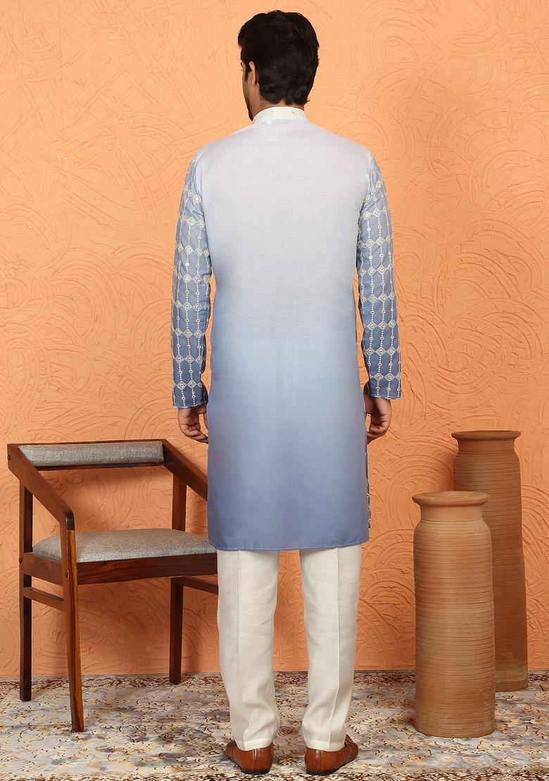 Blue Ombre Cotton Kurta For Men - Indya