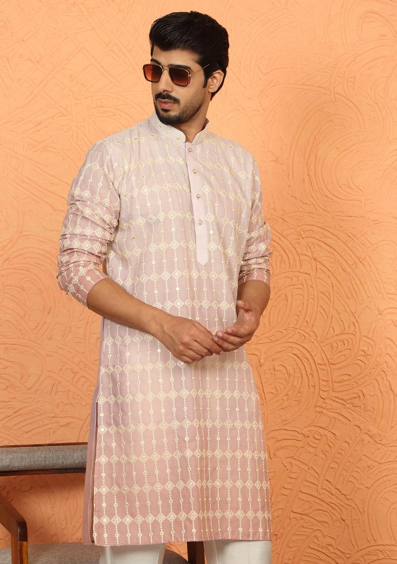 Pink Ombre Cotton Kurta For Men - Indya