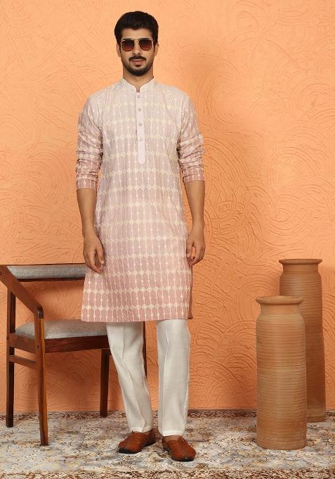 Pink Ombre Cotton Kurta For Men