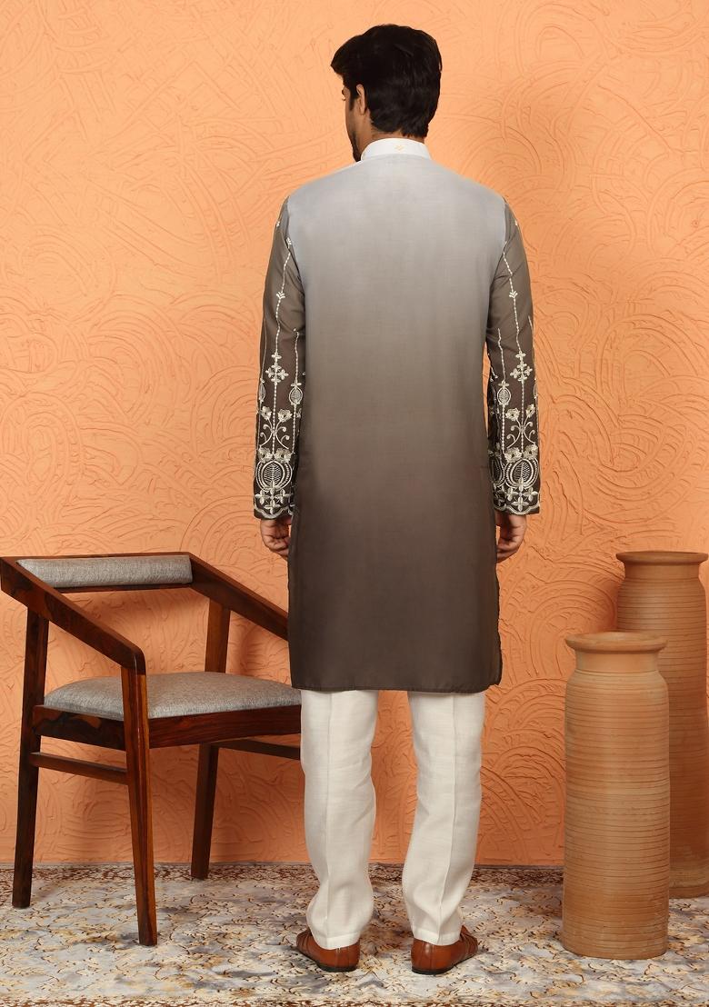 Brown Ombre Cotton Kurta For Men - Indya