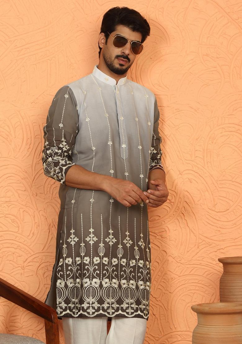 Brown Ombre Cotton Kurta For Men - Indya