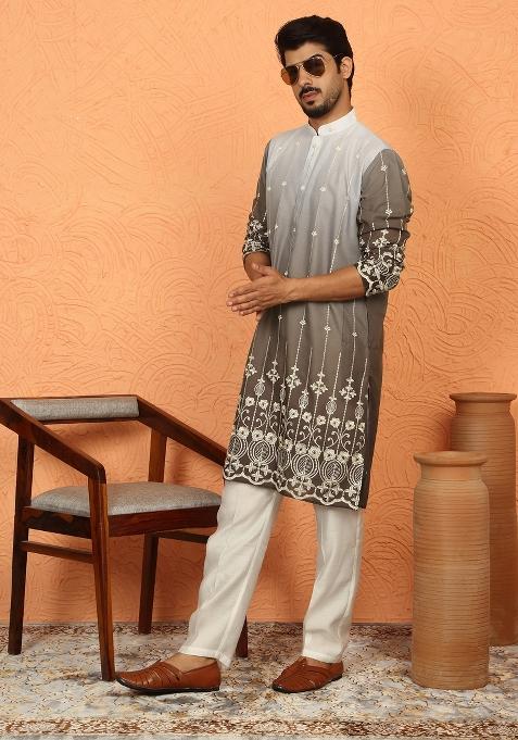 Brown Ombre Cotton Kurta For Men