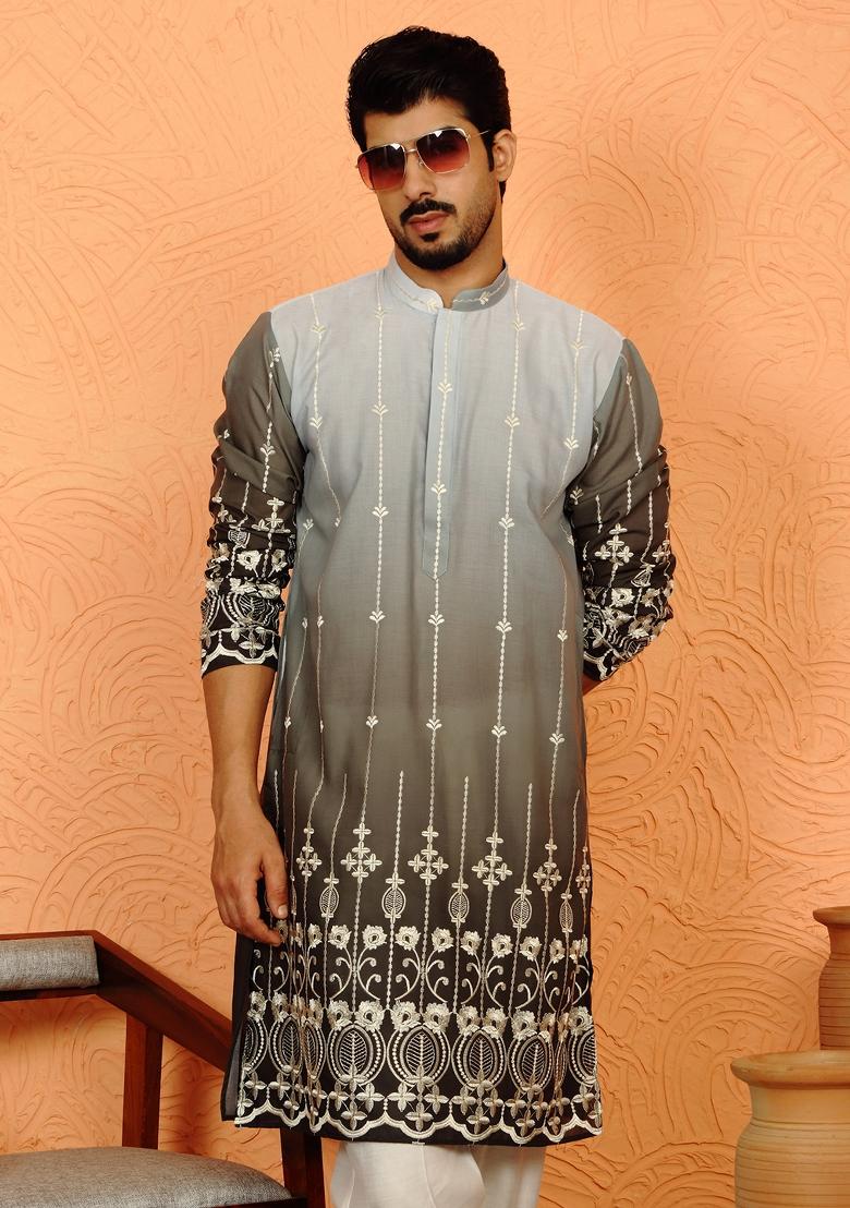 Green Ombre Cotton Kurta For Men - Indya