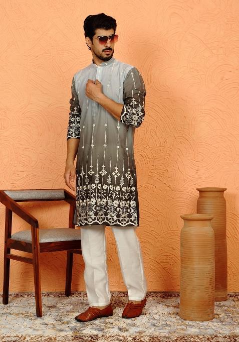 Green Ombre Cotton Kurta For Men
