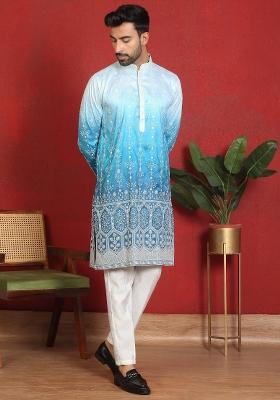 Blue Ombre Cotton Kurta For Men