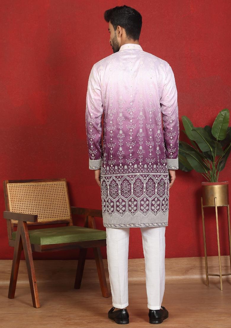 Purple Ombre Cotton Kurta For Men - Indya