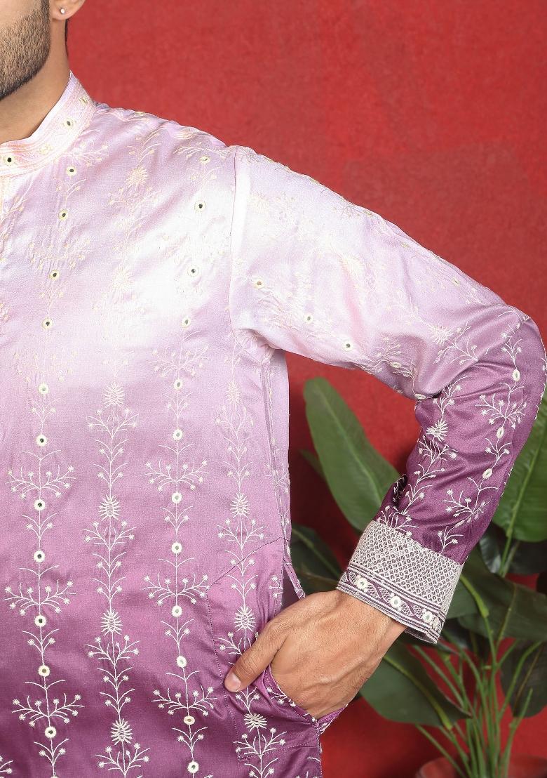 Purple Ombre Cotton Kurta For Men - Indya