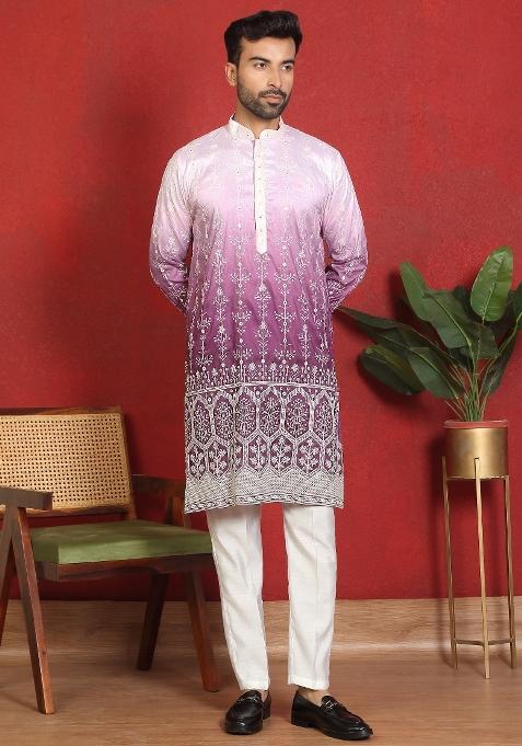 Purple Ombre Cotton Kurta For Men