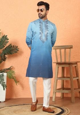 Blue Ombre Cotton Kurta For Men
