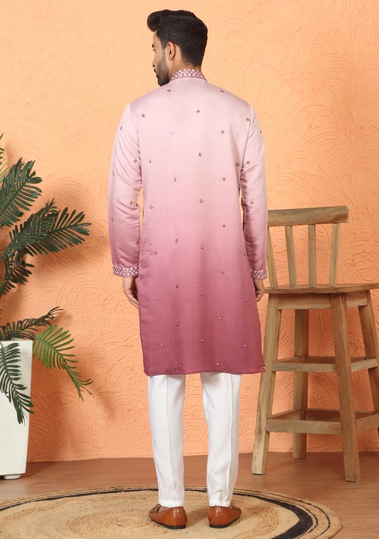 Mauve Ombre Cotton Kurta For Men - Indya