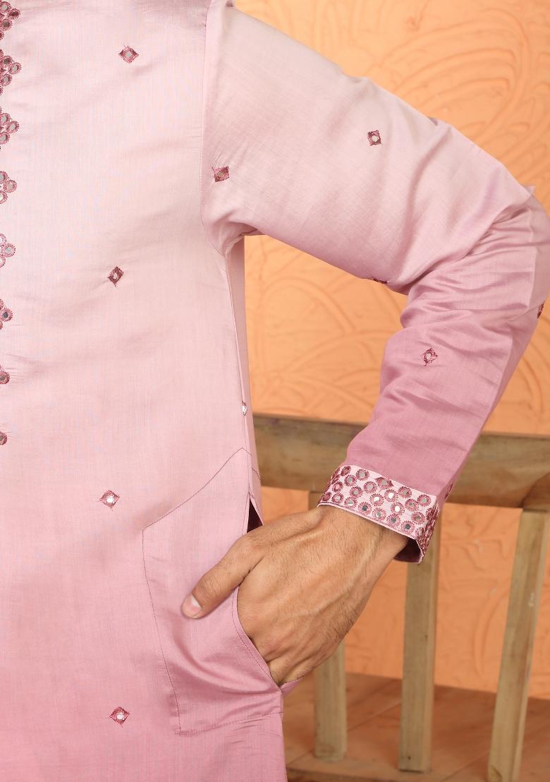 Mauve Ombre Cotton Kurta For Men - Indya