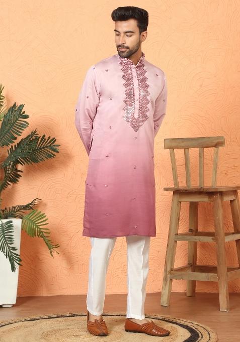 Mauve Ombre Cotton Kurta For Men