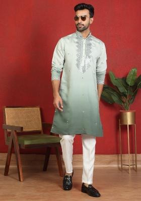 Green Ombre Cotton Kurta For Men