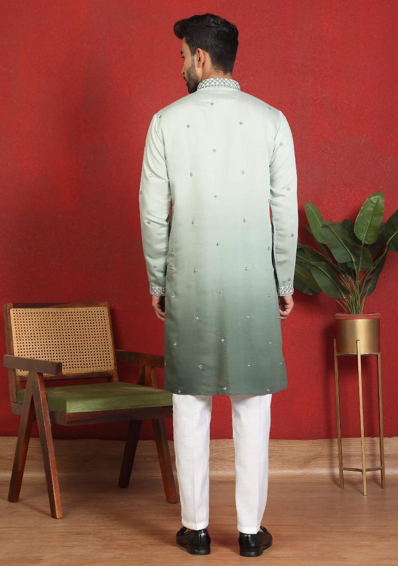 Green Ombre Cotton Kurta For Men - Indya