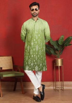 Cream Ombre Cotton Kurta For Men