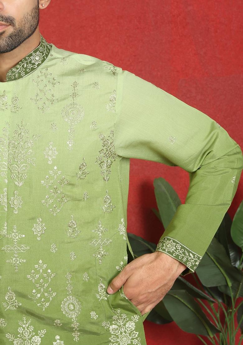 Cream Ombre Cotton Kurta For Men - Indya